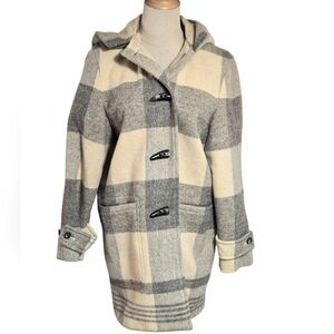 Lauren Ralph Lauren Country Goods Gray Plaid Wool Vintage Hooded Toggle Coat